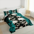 thumbnail image 3 of Manfei Spooky Halloween Skull King Size Comforter Sets,Gothic Skeleton Bedding Comforter Set,Cyan Flower Floral Bedding Set For Boys Girl,Microfiber Bedroom Decor Reversible,3 Pieces, 3 of 8
