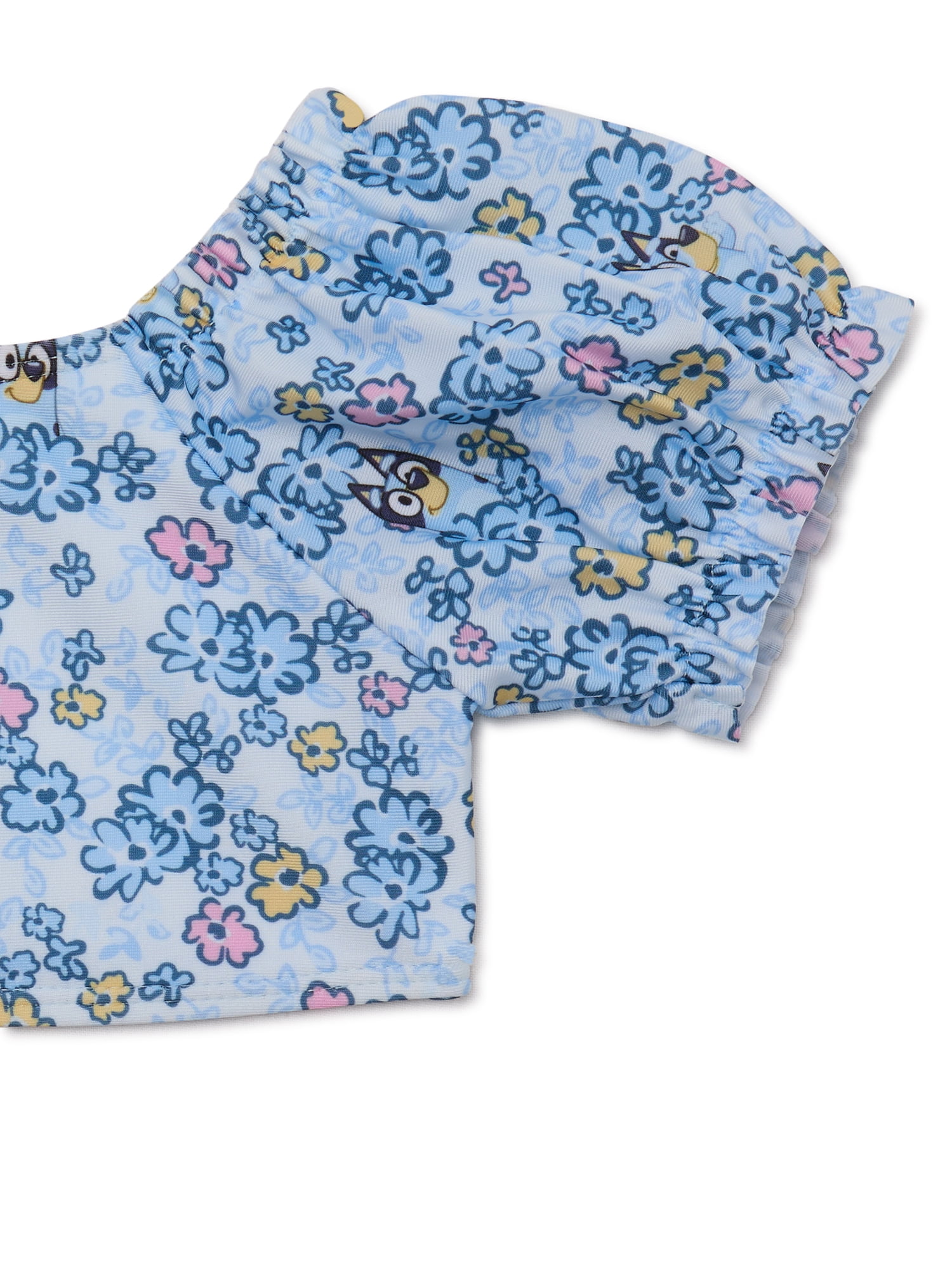 Bluey Toddler Girl Puff Sleeve Swimsuit, 2-Piece, Sizes 12M-5T