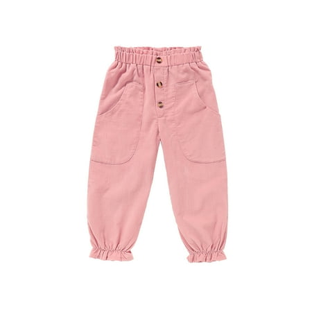 

12 Months Baby Girls Pants Elastic 24 Months Baby Girls Solid Color Button Banded Pants Pink
