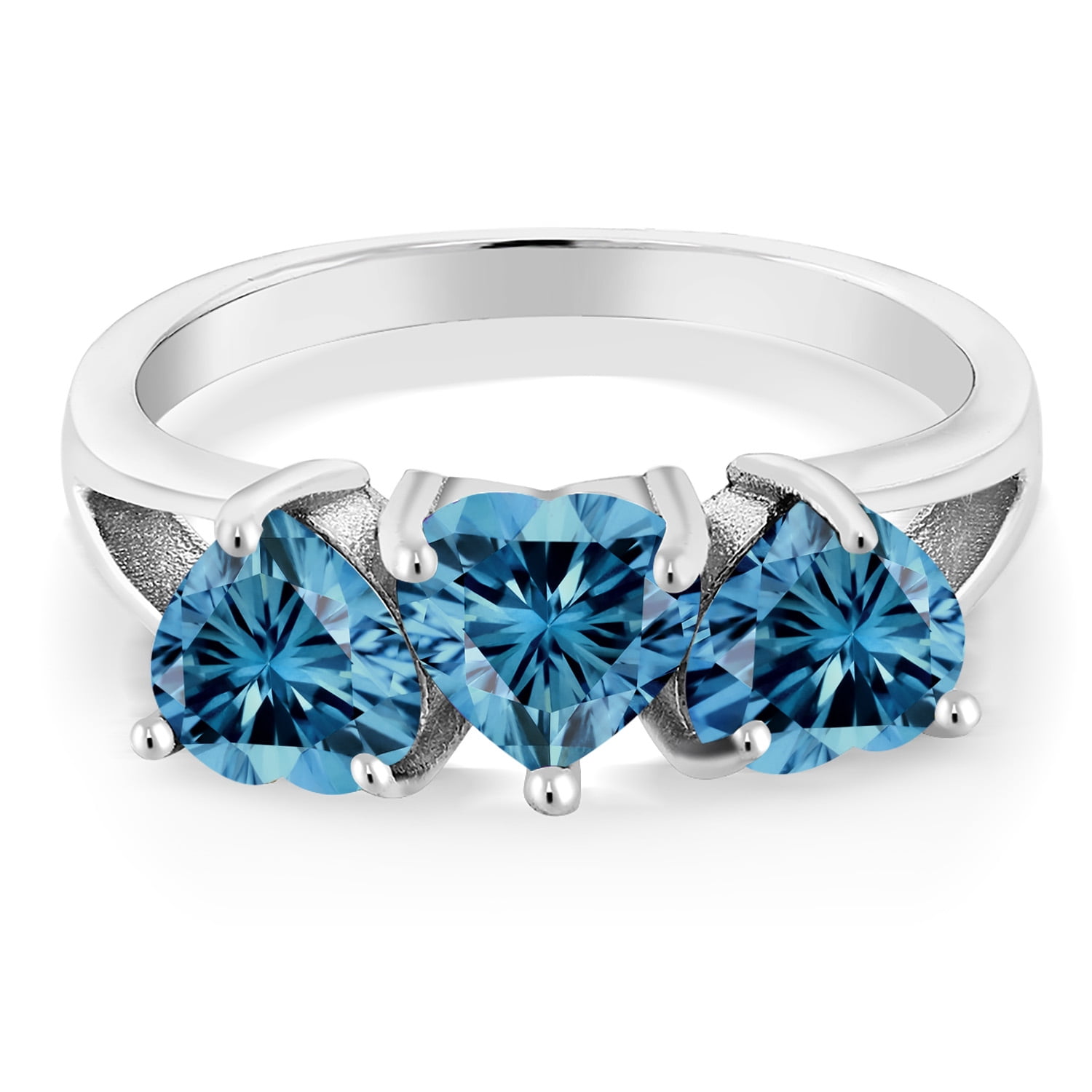 Gem Stone King 925 Sterling Silver Ring Persian Blue Moissanite Moissanite Persian Blue (2.40 Cttw)