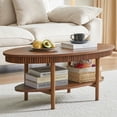 thumbnail image 2 of MIYZEAL Mid-Century Walnut Oval Coffee Table, Fluted Edge 2-Tier Wooden Coffee Table for Home & Office, 2 of 9
