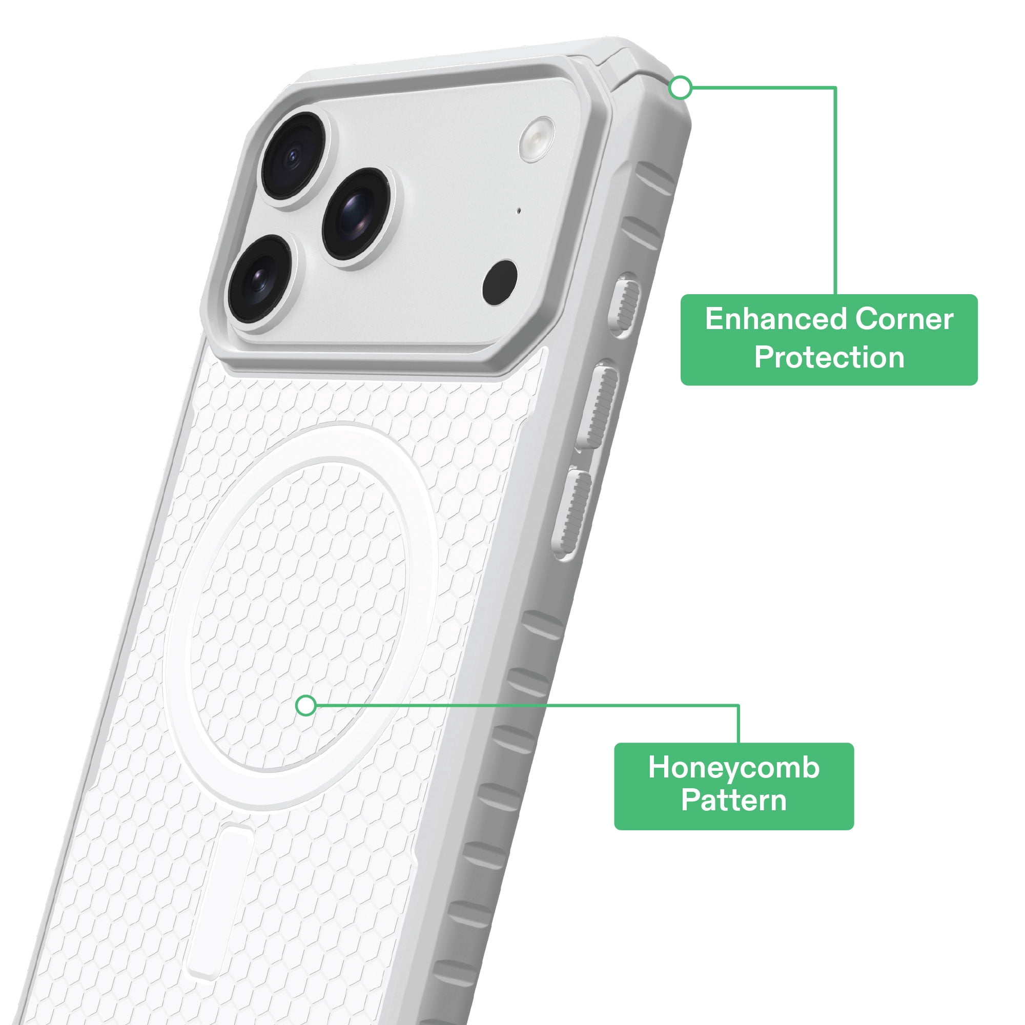 onn Honeycomb Dual-Layer Phone Case for iPhone 18 Pro Max / 17 Pro Max, MagSafe Compatible - White