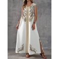 thumbnail image 4 of Multicolor Embroidered V-Neck Maxi Dress, Bohemian Casual Luxury Womens Sleeveless A-Line Dress, 4 of 8