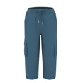 thumbnail image 3 of Trushirts Women's Polyester Cargo Capris - Blue, Size 2XL, Adjustable Drawstring Waist, Large Side Pockets, Casual Warm Weather Pants for Summer Shopping & Outdoor, 3 of 5