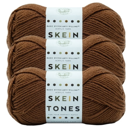 UPC: 0842093128311 | Lion Brand Yarn Basic Stitch Anti Pilling Skein Tones Mahogany Anti Pilling Medium Acrylic Brown Yarn 3 Pack