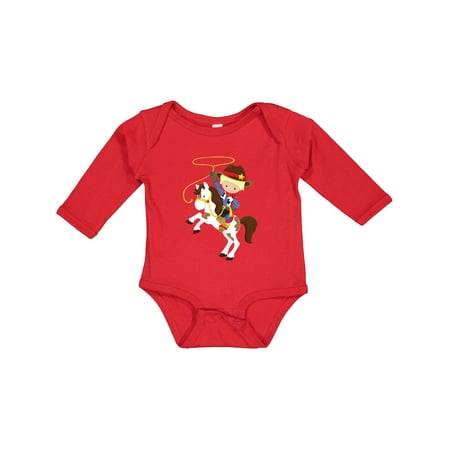 

Inktastic Little Cowboy Cowboy On White Horse Blond Hair Boys Long Sleeve Baby Bodysuit
