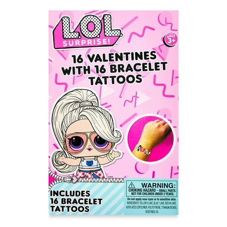 Way To Celebrate LOL Surprise Valentine's Day Cards, Kiddie Cards, 16 Count, Temporary Tattoos, Purple
