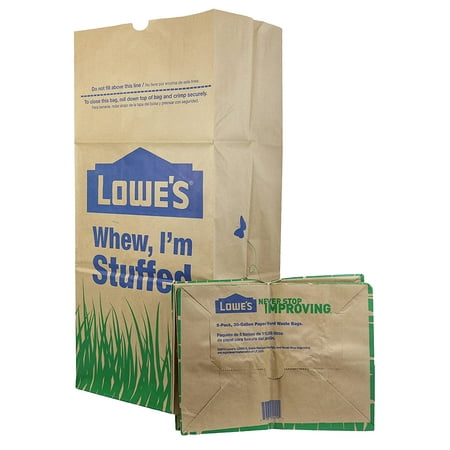 Set of 2 Pack of 10 Count.Lowe's 30 Gallon Heavy Duty Brown Paper Lawn and Refuse Bags for Home and Garden (10 Count), Large (LOWESLL)