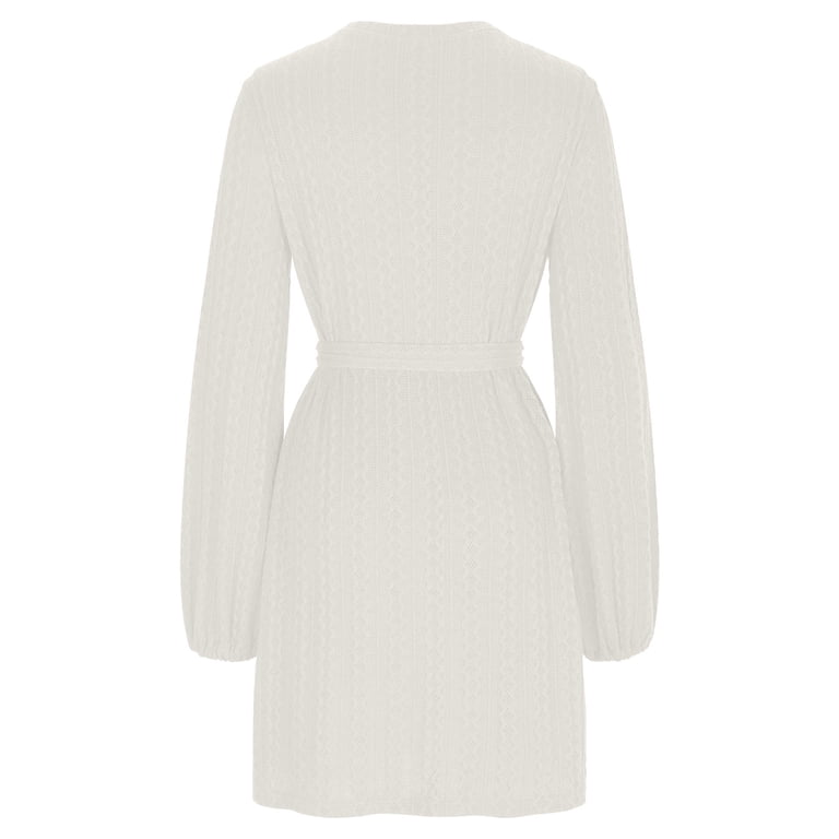 Hinvhai Women's Casual Knitted Sweater Dress ,Classic Long Sleeve Cable Knit  Belted Dress Loose Mini Tunic Pullover Sweater Dress for Womens White 2(XS)  - Walmart.com