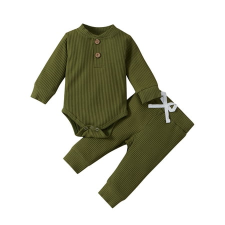

Dewadbow Baby Clothes Set O-neck Jumpsuit Elastic Waist Trousers