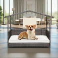 thumbnail image 2 of Demi Bonn 38" Pet Dog Bed Furniture with Provide Pet Mat, Outdoor PE Wicker Dog House for Cat and Dog with Waterproof Roof Kennel, Brown+White, 2 of 8