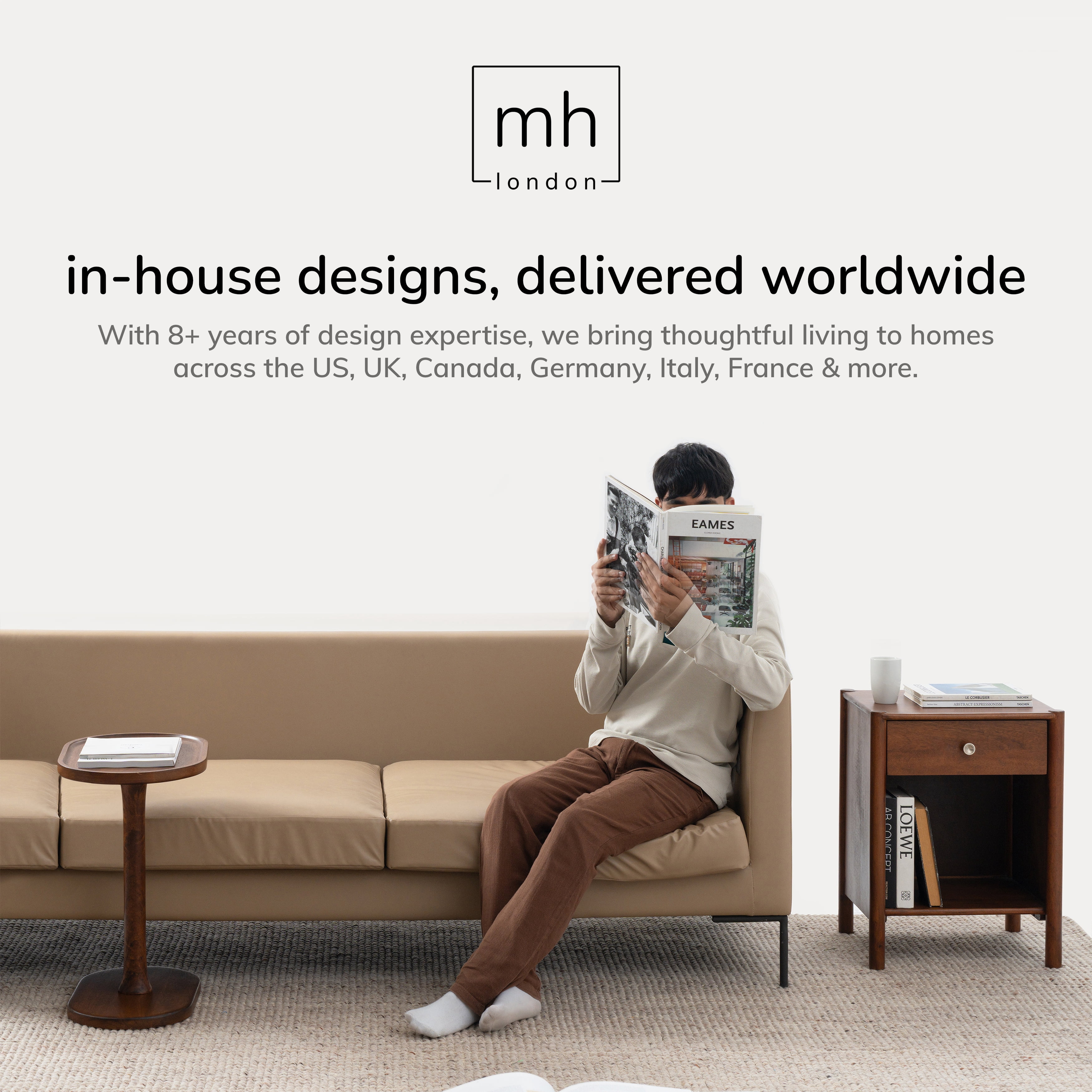 MH London Sammy Solid Mango Wood C-Shape End Table, Sofa Side Table, Drink Table, 15 x 12 x 22 in, Mid Tone Honey