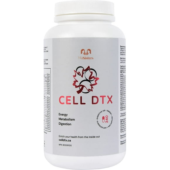 Immediate Sustained Energy, Mental Clarity, Focus, Healthy Digestion, Natural Antioxidants, Stronger Immune System - CELL DTX (240 capsules) - Health Canada Licensed NPN #80091105