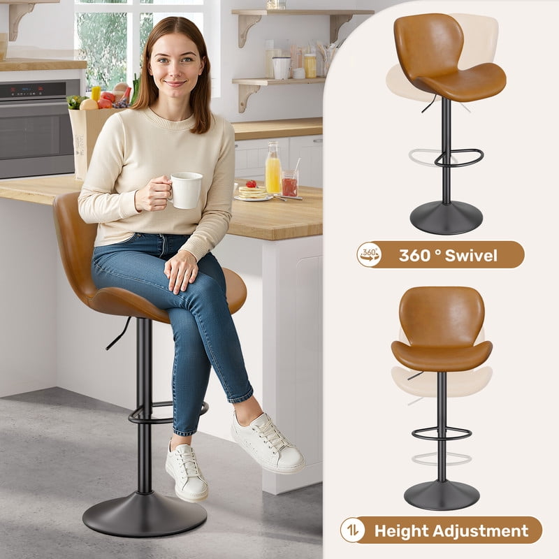 Hawsaiy Modern Swivel Bar Stools Set of 4, PU Leather Bar Chairs with Back & Footrest, Adjustable Height 22.2"-31" for Kitchen Island,Dark Gray