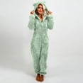 thumbnail image 2 of Women's Winter Fuzzy Sherpa Onesie Pajamas - Hooded Flannel One Piece Romper with Pockets, Warm Elastic Cuff Loungewear Sleepwear, 2 of 9