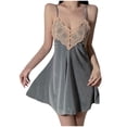 thumbnail image 1 of Camisón corto de terciopelo para mujer, color liso, sin espalda, con tirantes, de poliéster., 1 of 4