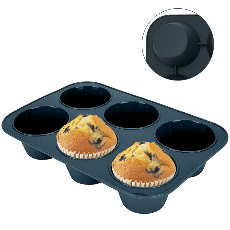 Silicone Muffin Baking Pan & Cupcake Tray 6 Cup - Nonstick Cake Molds/Tin,  Large