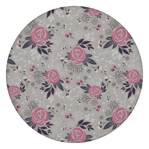 Pioneer Flower Floral Print Pattern Round Fitted Tablecloth with Elastic Edge,Dining Table Cover Waterproof,Outdoor Round Tablecloth for Camping,Dining,Indoor and Outdoor