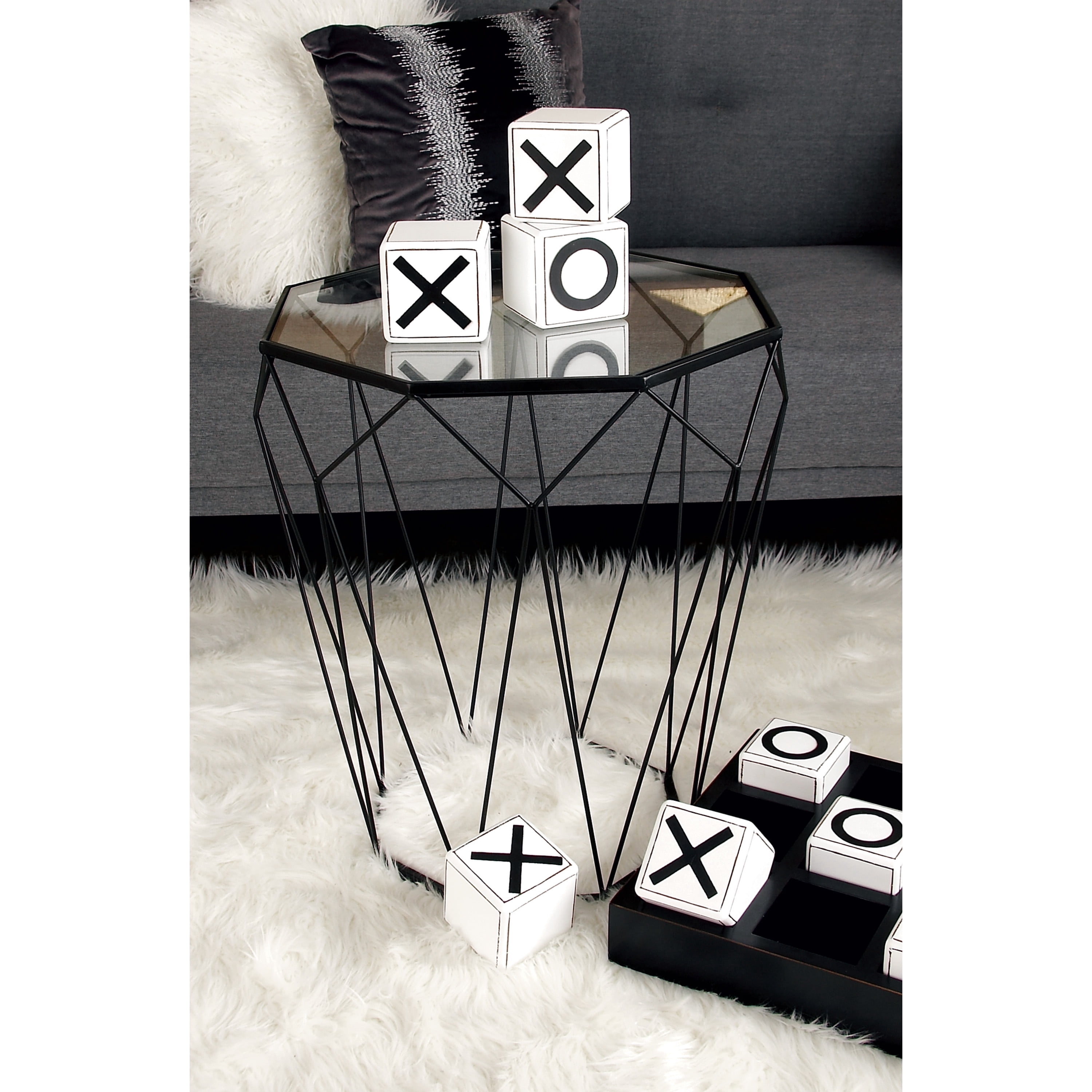 DecMode 22" x 20" Black Metal Contemporary Accent Table
