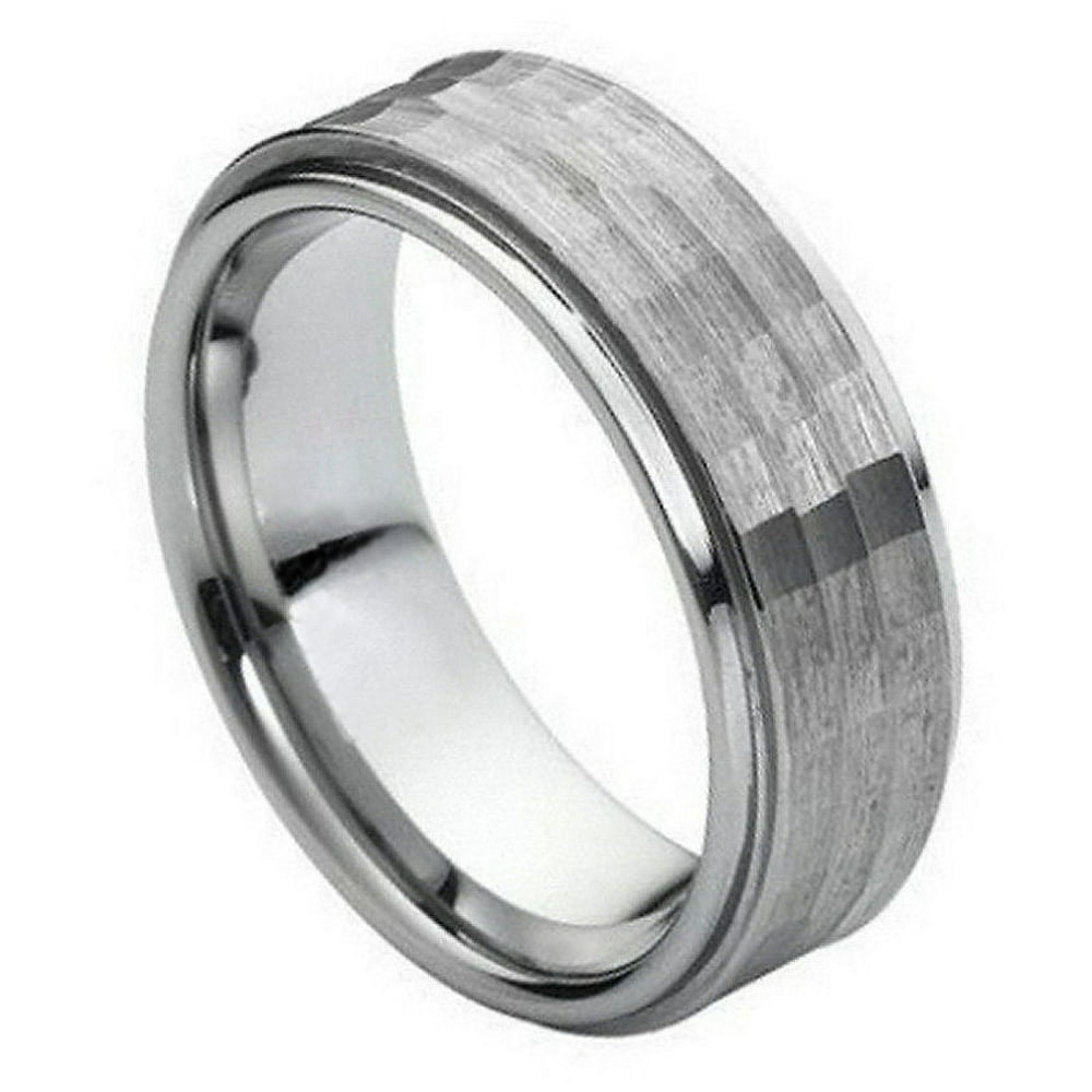 Tungsten Jeweler 9mm Tungsten Carbide Stepped Edge With Hammered
