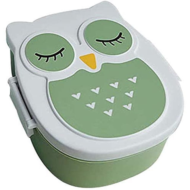 Fiambrera con divisor 2 compartimentos Fiambrera con divisor Niños Niñas Búho de dibujos animados Lata Desayuno Caja Ligera Portátil Bento Box (Verde)-Verde- Sincero Electrónica