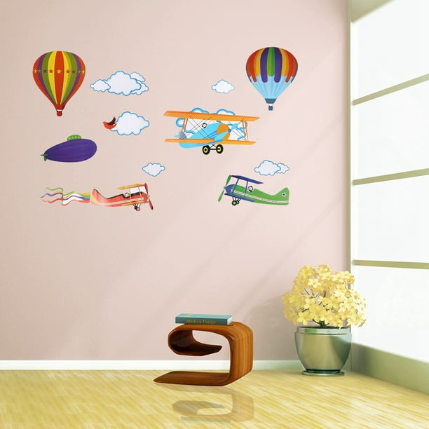 Rdeghly PVC Sticker Mural Avion Ballon De Feu Nuage Vinyle Art Décalque  Enfants Chambre Décor De Bébé Amovible, Sticker Mural, Autocollant Mural  Maison 
