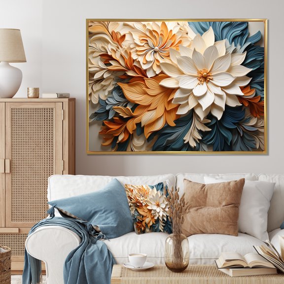 Designart "Whirlwind Patterns Blue and White Line Art" Modern Floater Framed Canvas Wall Art