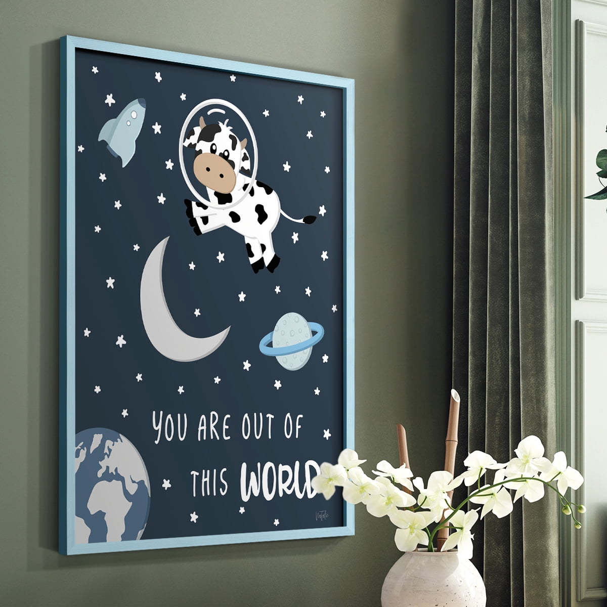 Cow in Space II in Paper Solid Wood 8 x 10 Framed Print