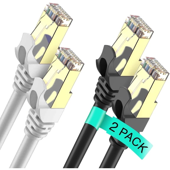 Maximm 1 ft Cat7 Ethernet Cable (2-Pack) High-Speed 10Gbps Snagless Lan Network Patch Cord, Black and White