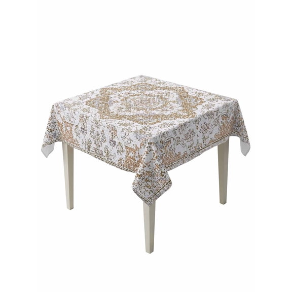 Brown Boho Suqare Tablecloth - 60 x 60 Inch, Vintage Abstract Art Floral Ethnic Tribe Waterproof & StainResistant Tablecloth, Washable Oil-proof Table Cover for Dining/Party/Wedding/Camping/Buffet