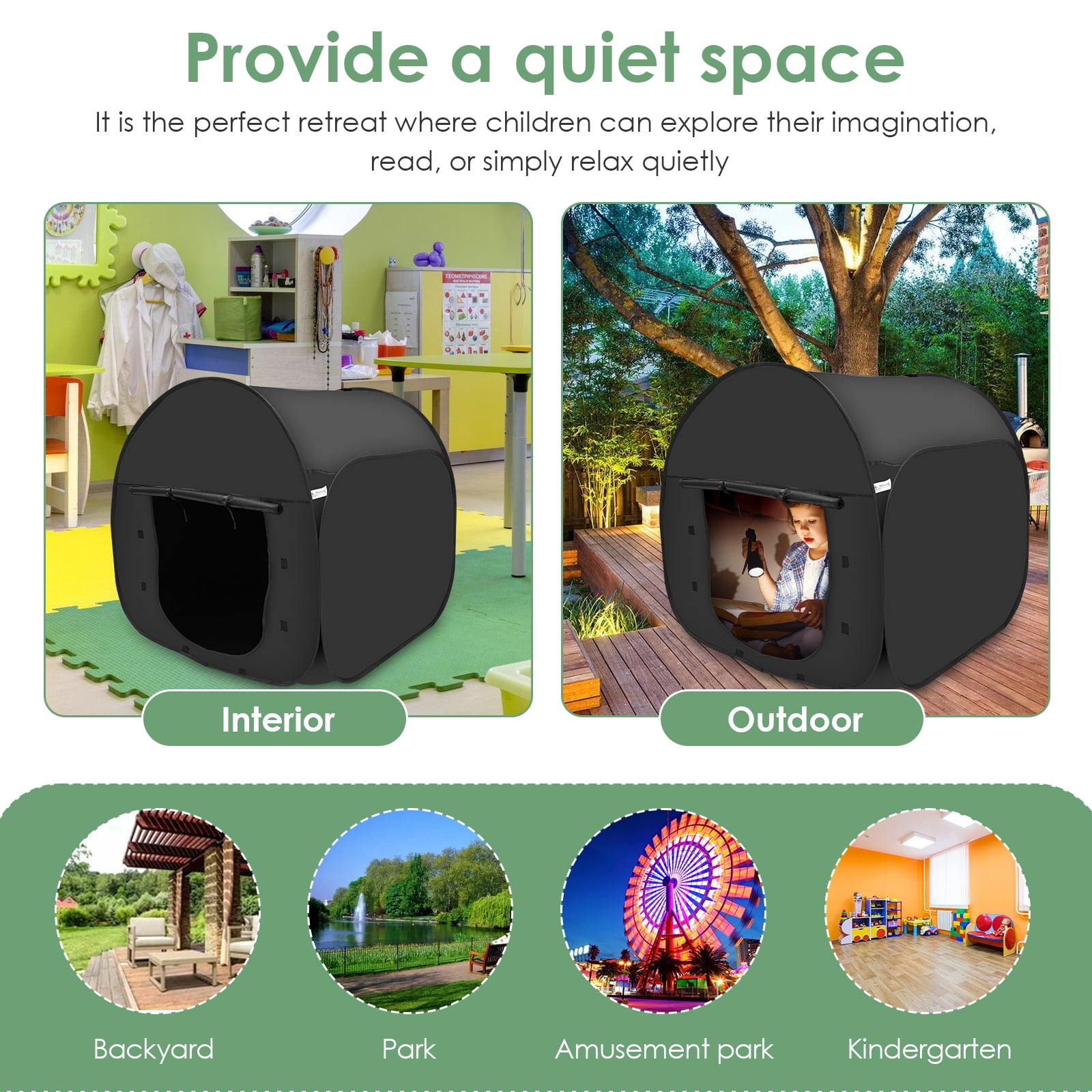 AEVXKHI Pop Up Blackout Calming Tent with 2 Windows, Easy to Set Up, Foldable Calm Down Black Tent, Comfortable Accommodate 1 to 2 People Calm Corner Tent for Kids