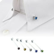 Waroomhouse Men's Formal Shirt Collar Pin Rhinestone Bar Clasp Clip Barbell Lapel Stick