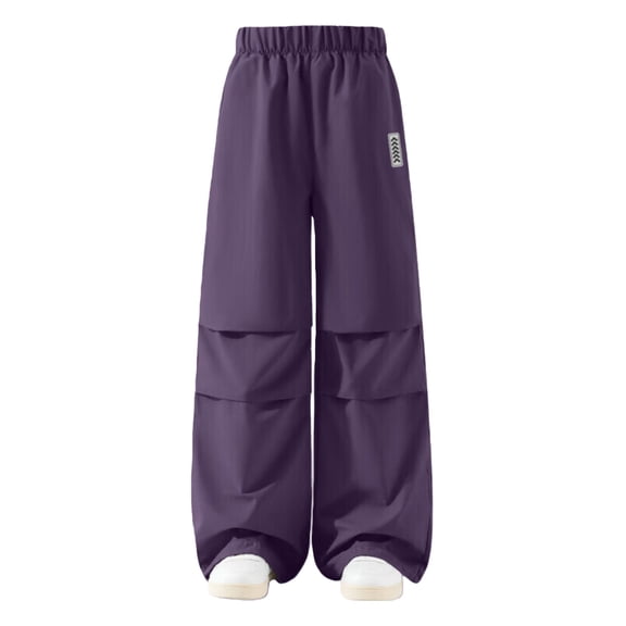CPNG Girls Boys Baggy Fleece Lined Sweatpants Wide Leg Straight Softshell Insulated Ski Pants Teen Kids Elastic Waist Trousers with Pockets(Purple,9-10 Years)