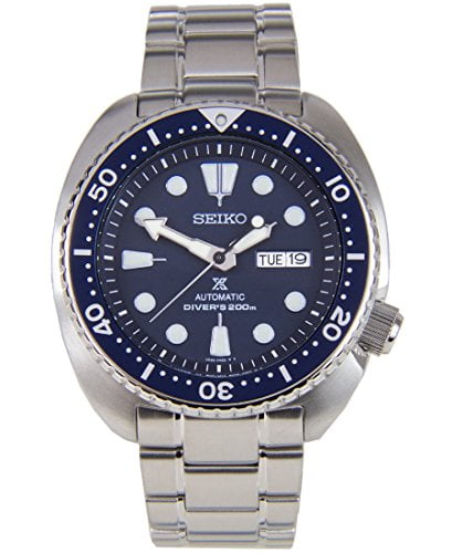 seiko men's prospex automatic diver silvertone watch with blue bezel