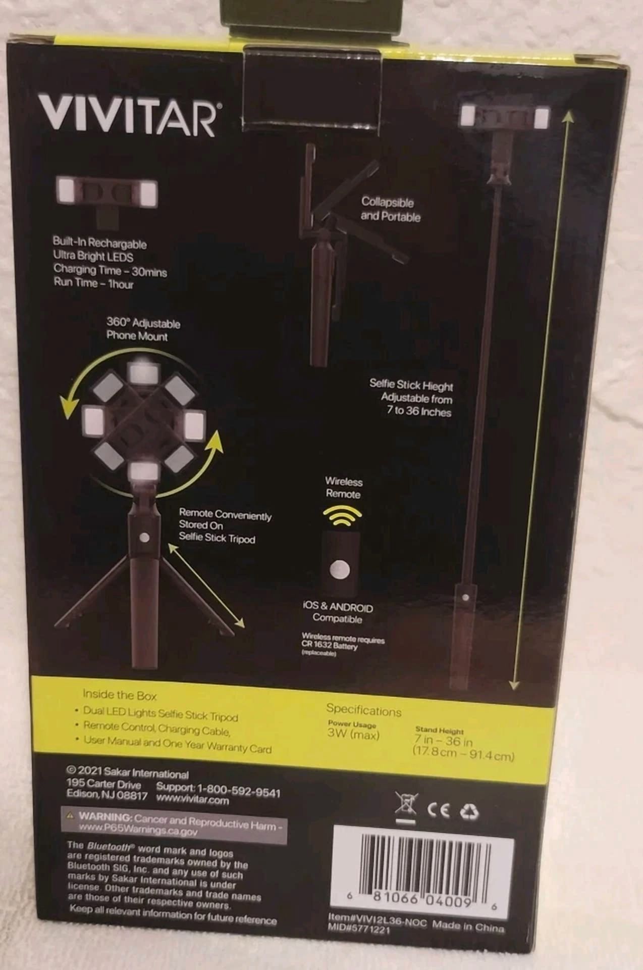 BUTTERFLY- Vivitar Wireless Dual Led Lights Selfie Stick Tripod