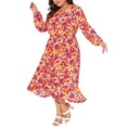 thumbnail image 4 of Vestido largo de mujer Agnes Orinda en talla grande, con mangas largas, escote en V, chiffon floral y cinturón, 3X rojo, 4 of 5