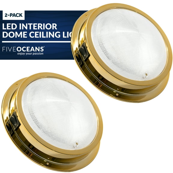 Five Oceans 6-Inch Marine LED Interior Dome Light, 2 Pack, Boat Ceiling LED Lights, Round High Power Downlight, Daylight White LED, On-Off Switch, 12V, Surface Mount for Boat Truck RV Home - FO2627-M2