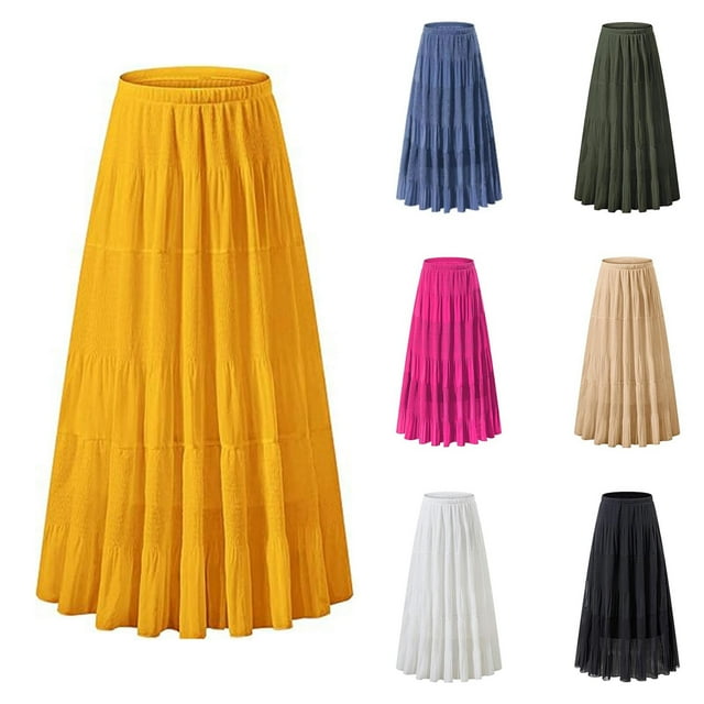 Sentmoon Casual Skirts for Women Plus Size Drawstring High Elastic Waist Boho Maxi Skirts with Pockets Flowy Pleated Solid Color Loose Skirts for Women Trendy Comfy for Lounge at Home Green S