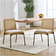 thumbnail image 2 of Mid-Century Modern Dining Chairs Set of 2, Beige Linen Upholstered Seat with Rattan Back and Metal Legs for Kitchen Dining Room, 2 of 10