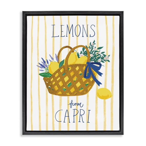 Stupell Industries Lemon Basket from Capri Food & Beverage Painting Black Floater Framed Canvas Art Print Wall Art, 17 x 21