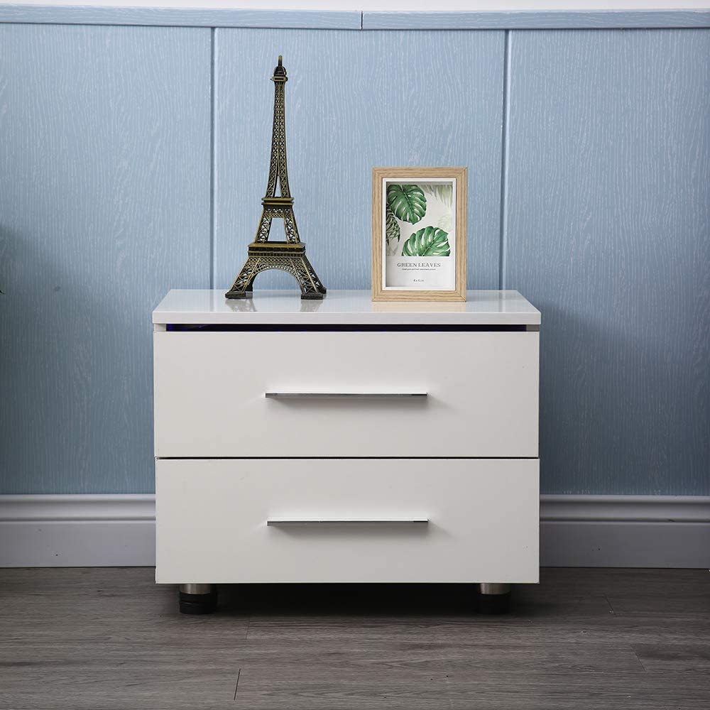 CNCEST CTGW-008  2 Drawers Modern  Nightstand LED Lights Night Stand (White) - image 2 of 9