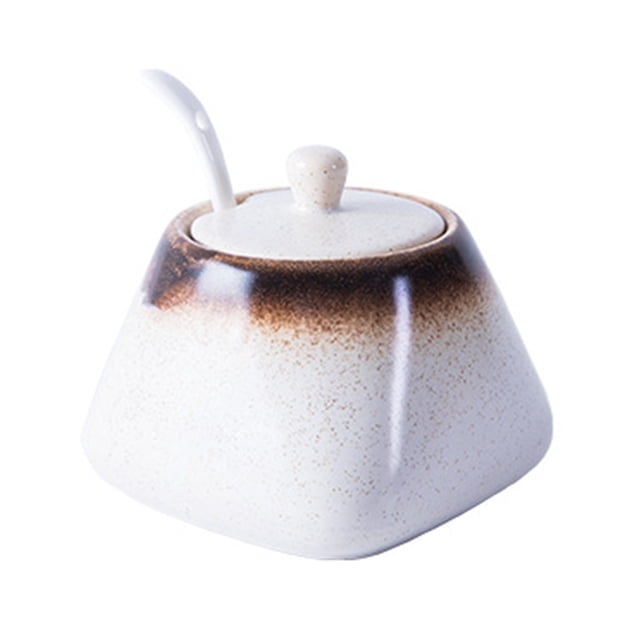 MasteelfCA Simple Ceramic Sugar Bowl Salt Pot Pepper Storage Jar Practical Seasoning Pot Container Condiment Spice Box Holder for Home Kitchen