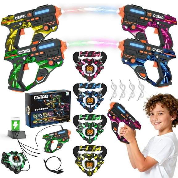 Hot Bee 4 Player Shooting Tag Set, Rechargeable Light-Up Score Vests&Infrared Blasters, Indoor Outdoor Family Battle Game Toys for Christmas Kids Gift Boys Girls Ages 6-12