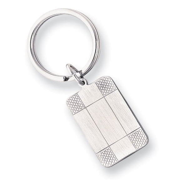Rhodium-plated Satin Patterned Corner Key Ring Size