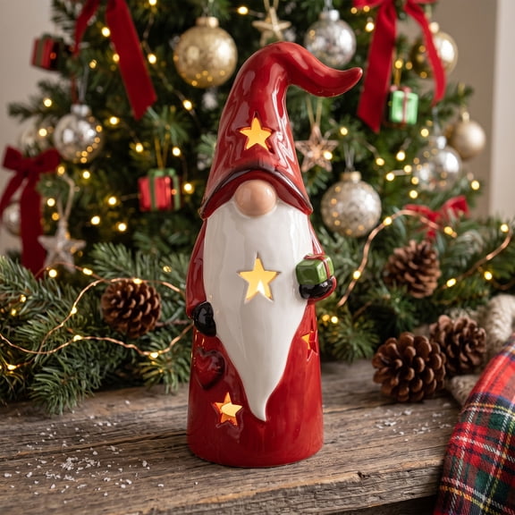Northlight 10 Red Ceramic Christmas Star Gnome Tealight Candle Holder