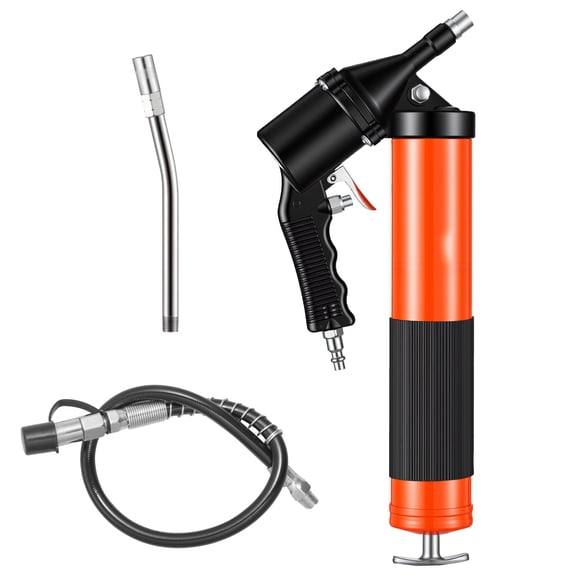 KFFKFF Heavy Duty Grease Gun, 6000 PSI High Pressure, Pistol Grip Design with 14 oz Capacity, Includes 18-Inch Flexible Hose, Rigid Extension Pipe, and Flat Nozzles for Automotive Use