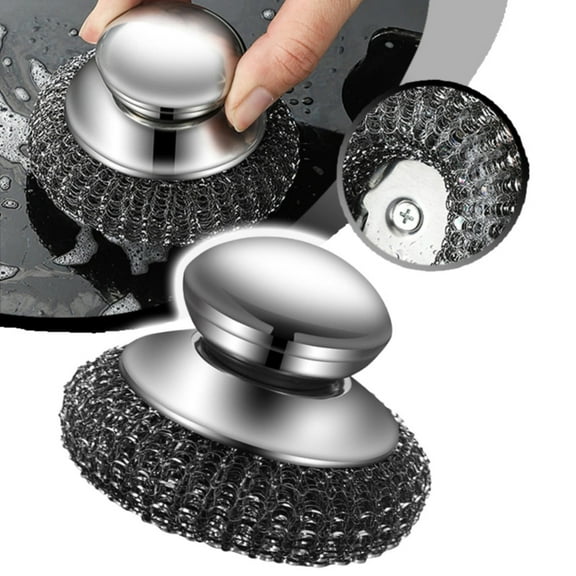 Wool Scrubber,Stainless Steel Wool Scrubber with Handle Pot Scrubber Grill Scrubber Cleaning Scrub Pads for Cleaning Kitchen and Household, Dishes, Stoves, Grill, Wash Sink, Pots