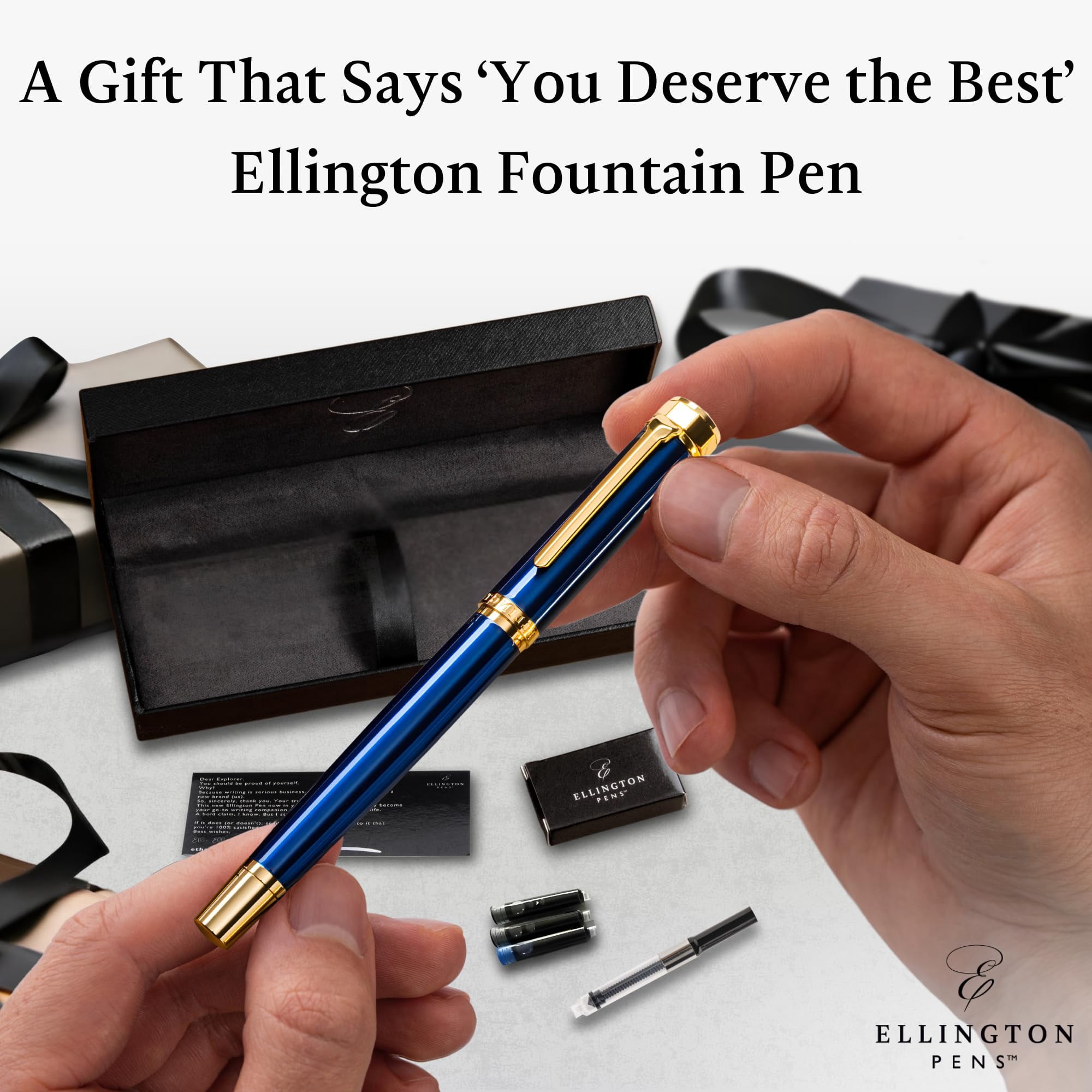 Ellington Pens Luxury Fountain Pen Set - Extra Fine Nib - Includes 3 Ink Cartridges, Refillable Ink Converter, Gift Box- Fountain Pens For Writing, Calligraphy, Journaling, Sketching (The Nautilus)
