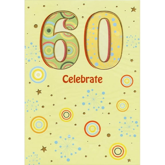 Designer Greetings Circle Patterns and Blue Dots in Die Cut Windows Age 60 / 60th Birthday Card