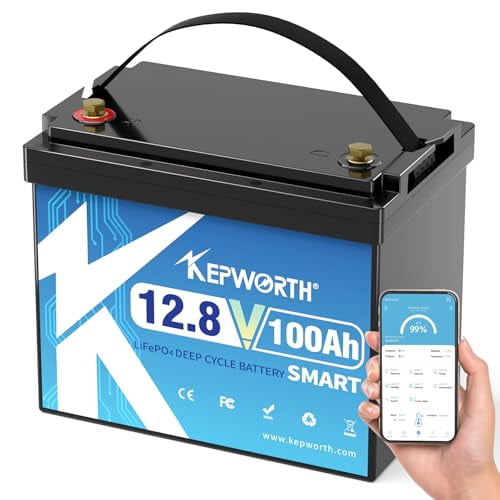 12.8V 100Ah LiFePO4 Battery Bluetooth, Deep Cycle Lithium Batteries with Built-in 100A BMS, BCI Group 24, Grade A Lithium Iron Phosphate Cells, for Trolling Motor, Boat, Rv, Solar,